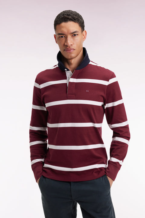 Maillot manches longues en jersey de coton bordeaux à rayures blanches - Image 3