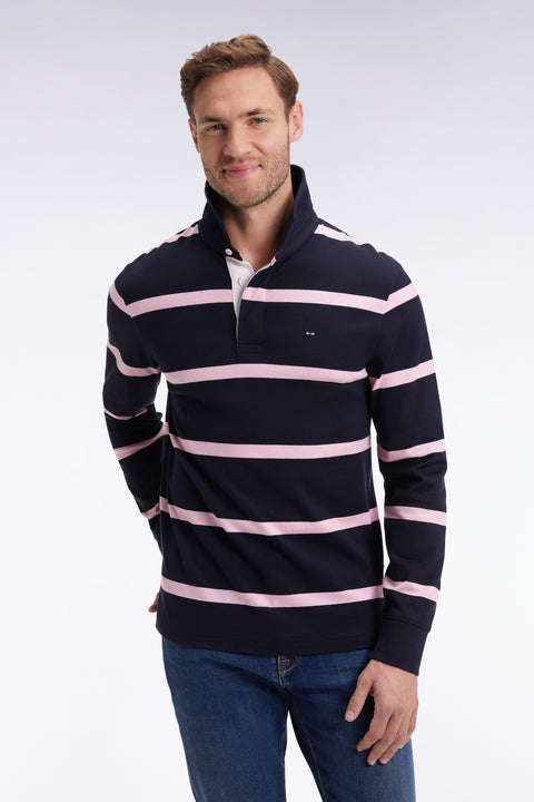 Maillot manches longues en jersey de coton marine à rayures roses - Image 3