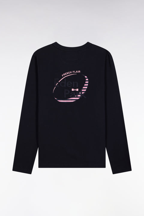 Maillot à manches longues en jersey de coton épais marine brodé coupe droite - Image 1