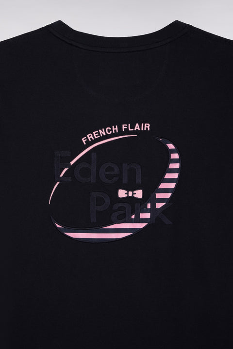 Maillot à manches longues en jersey de coton épais marine brodé coupe droite - Image 2