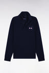 Long-sleeved jersey in thick navy cotton jersey with embroidered straight cut