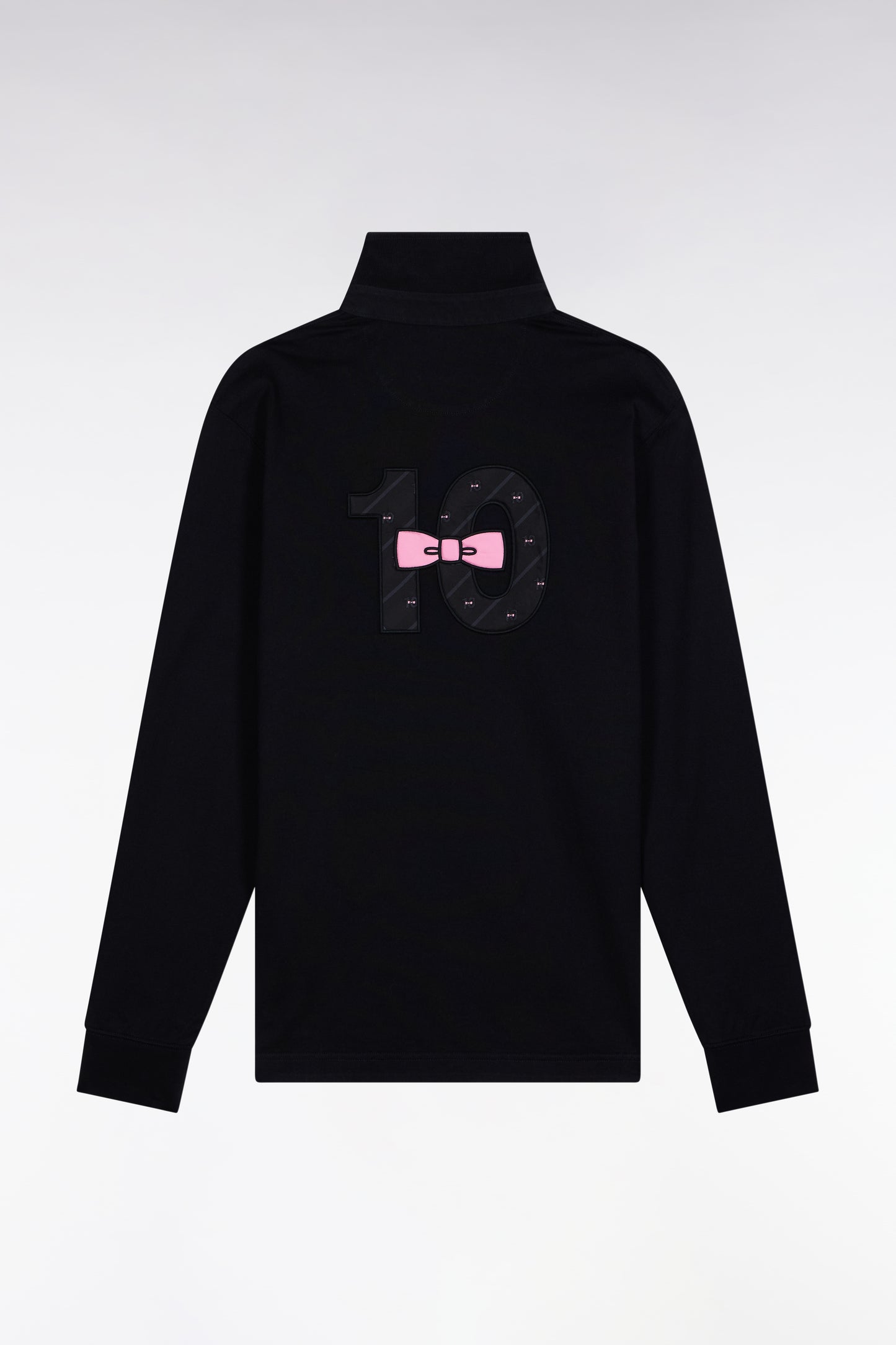 Maillot à manches longues en jersey de coton épais noir broderie nœud papillon coupe droite