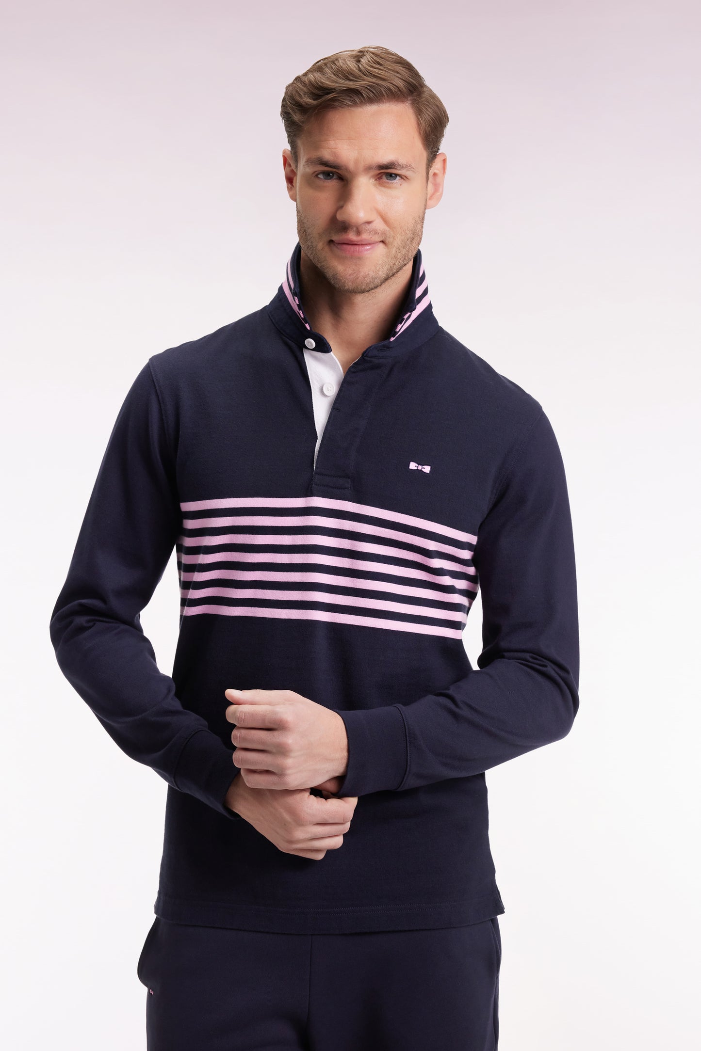 Maillot à manches longues en jersey épais marine rayé coupe droite