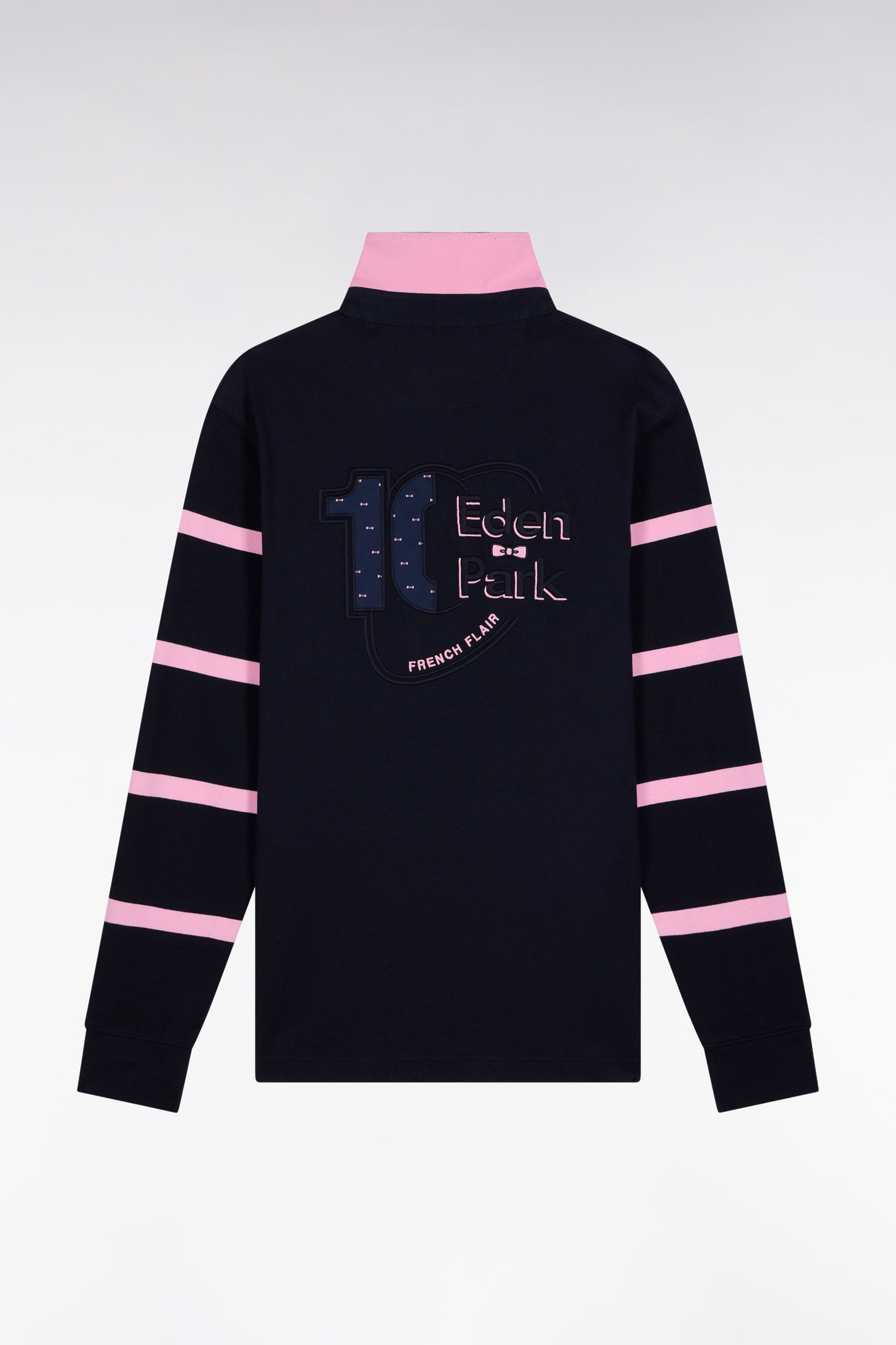 Maillot à manches longues en jersey épais marine manches rayées coupe droite