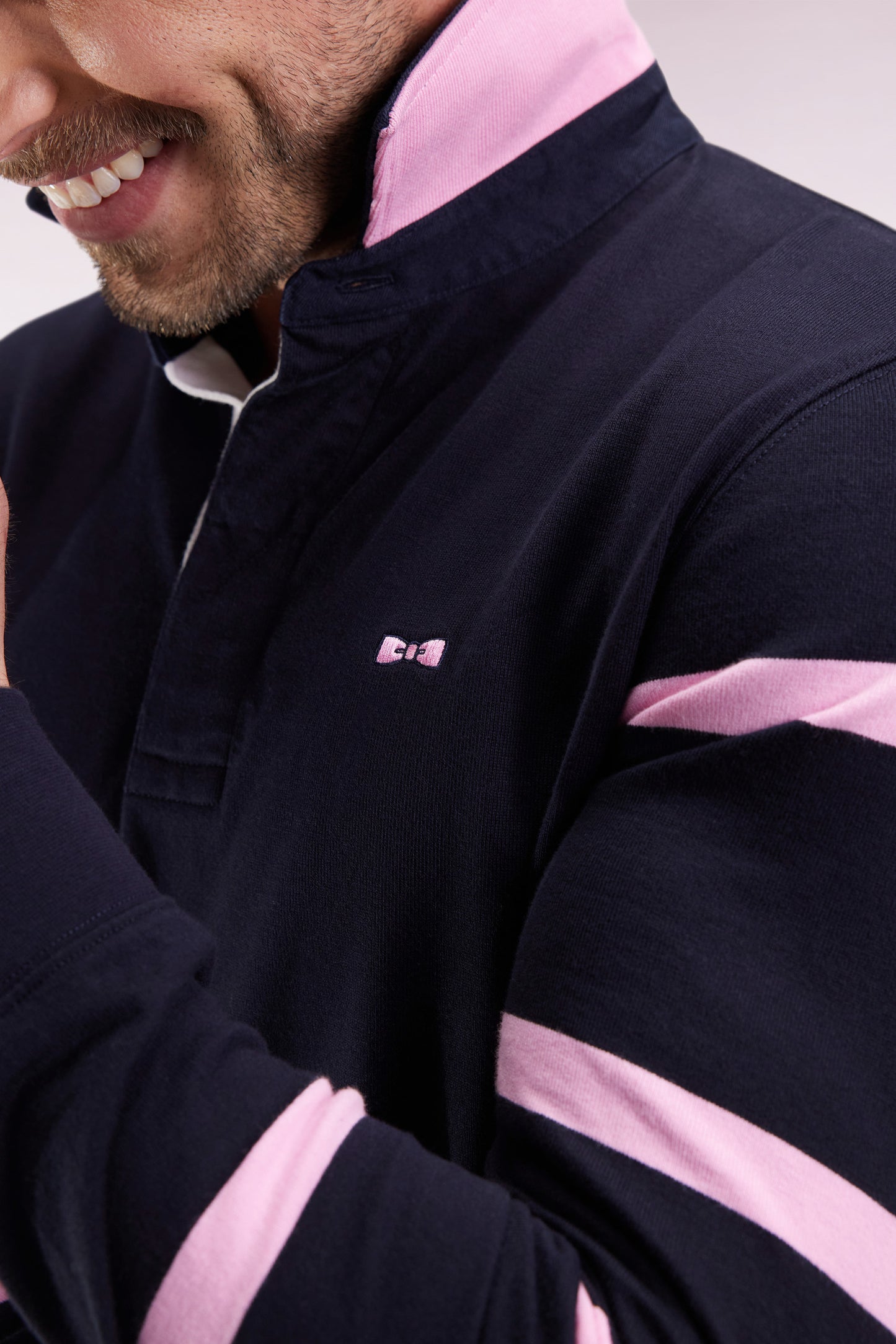 Maillot à manches longues en jersey épais marine manches rayées coupe droite