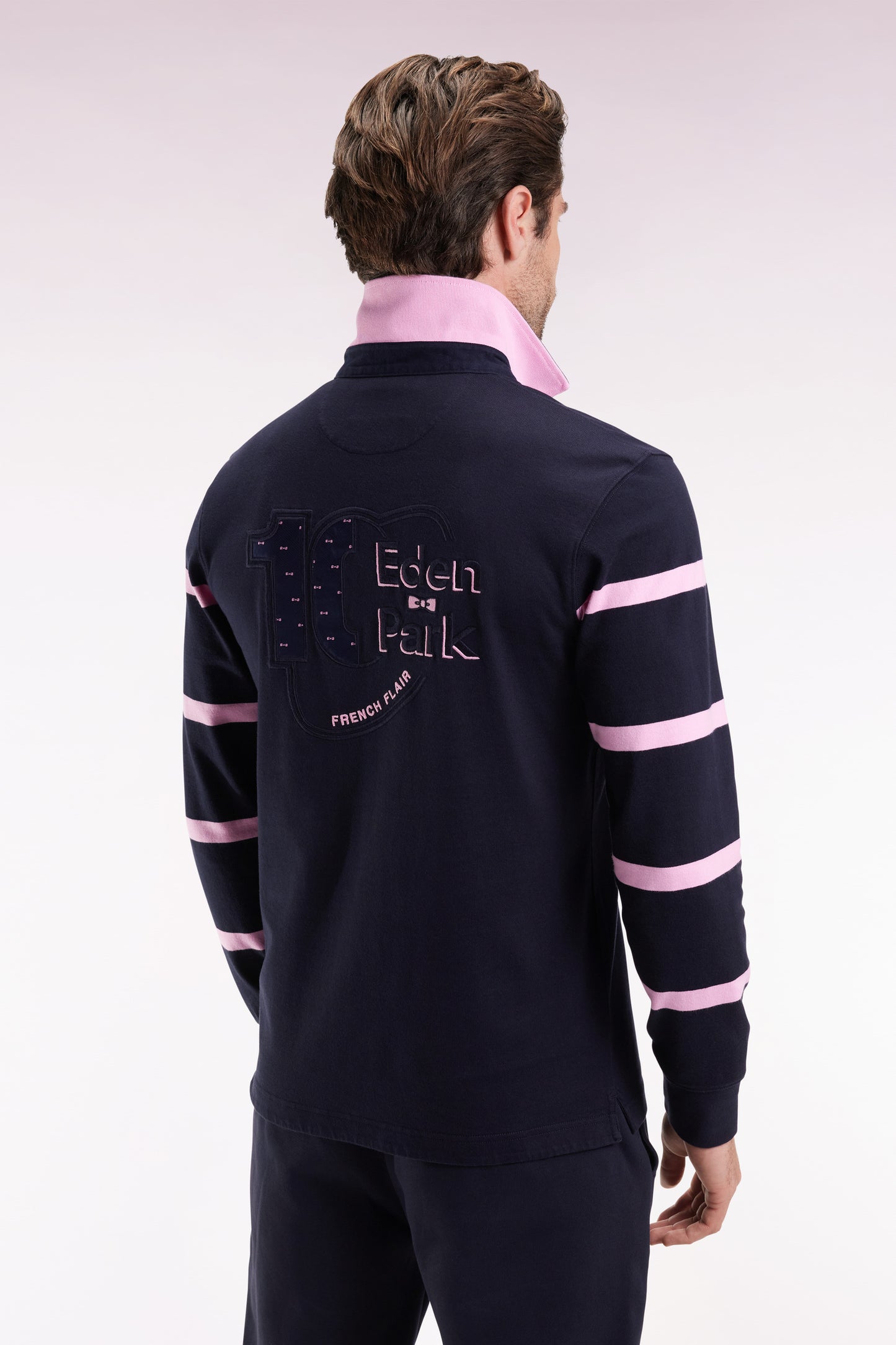 Maillot à manches longues en jersey épais marine manches rayées coupe droite