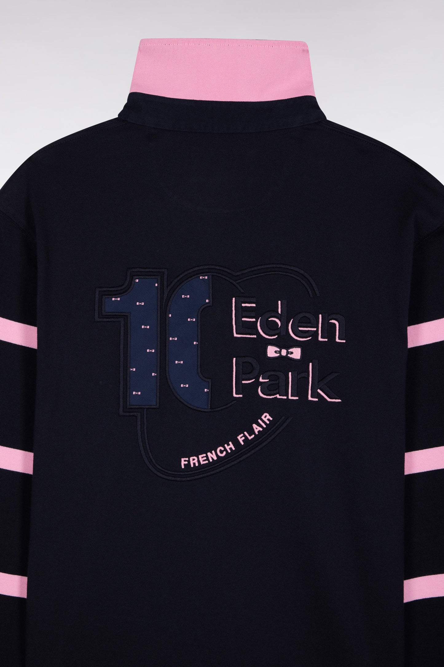 Maillot à manches longues en jersey épais marine manches rayées coupe droite