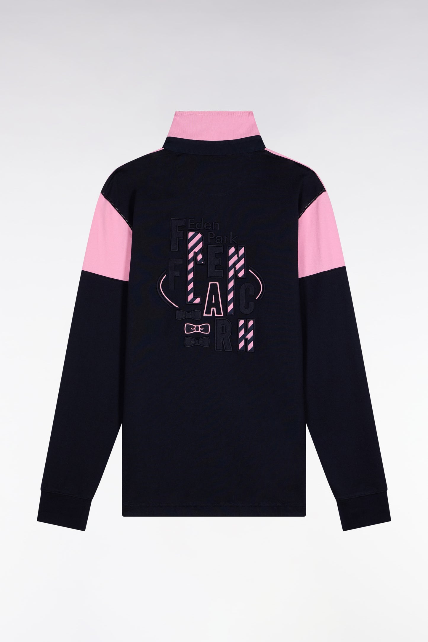 Maillot à manches longues en jersey bicolore marine et rose coupe droite