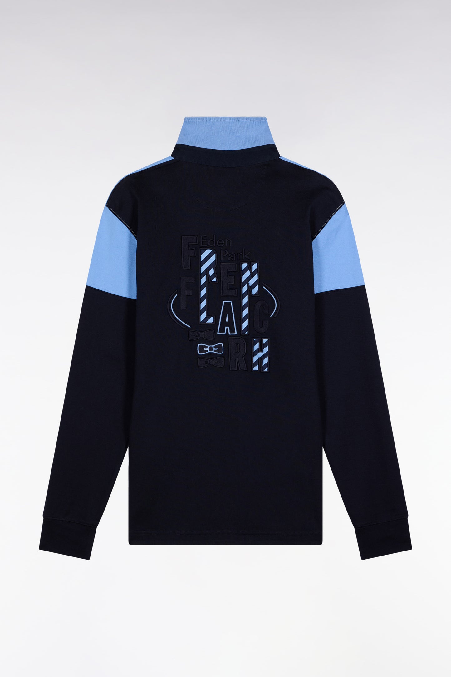 Maillot à manches longues en jersey bicolore marine et ciel coupe droite
