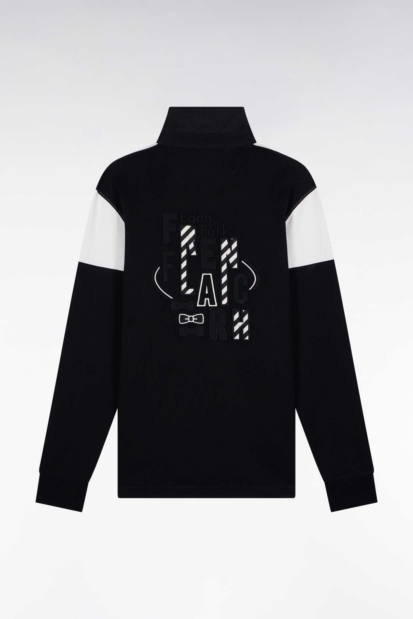 Maillot à manches longues en jersey bicolore noir et blanc coupe droite