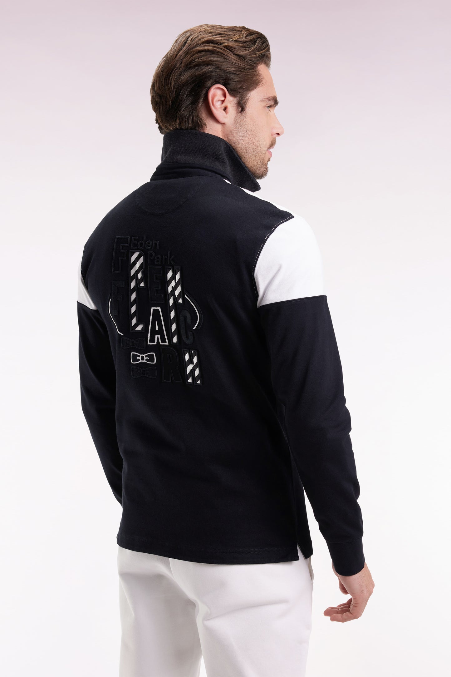 Maillot à manches longues en jersey bicolore noir et blanc coupe droite