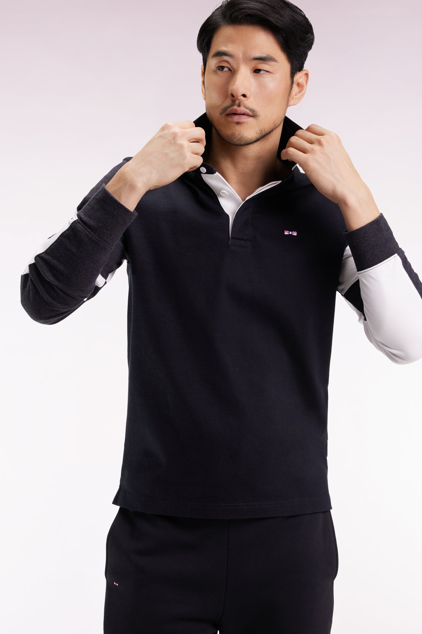 Maillot à manches longues en jersey colorblock noir coupe droite
