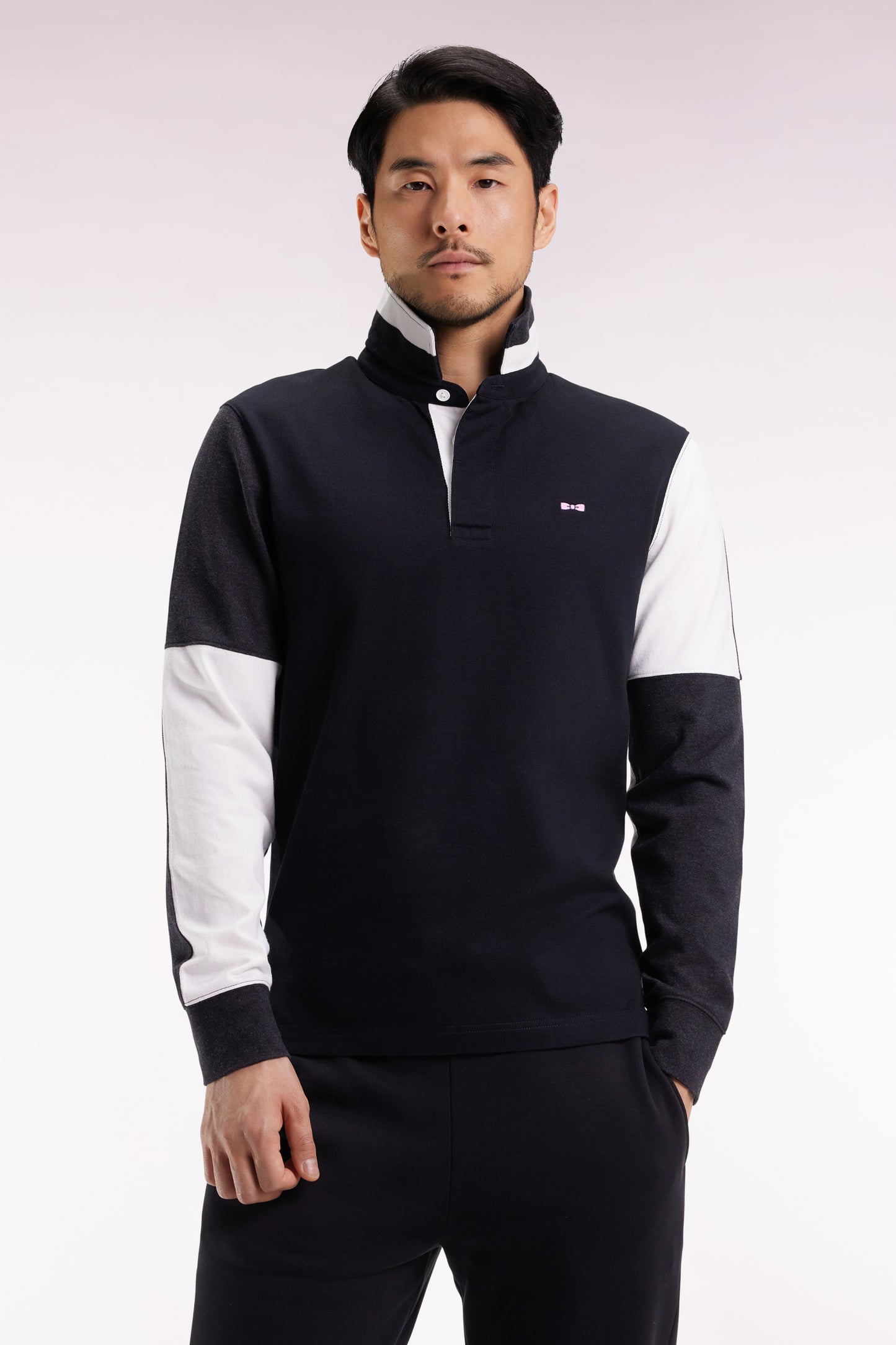 Maillot à manches longues en jersey colorblock noir coupe droite