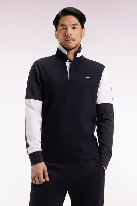 Maillot à manches longues en jersey colorblock noir coupe droite - Image 3