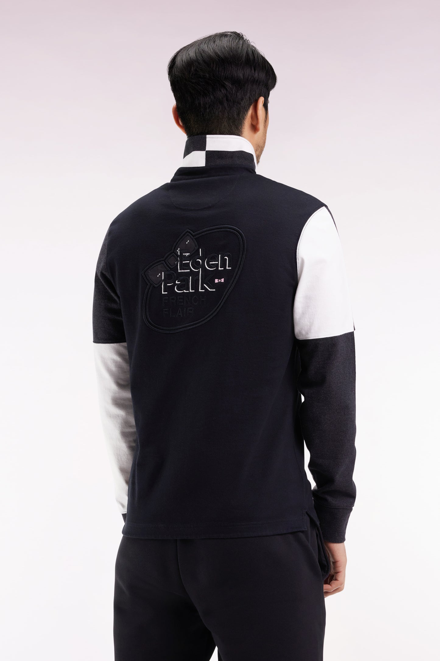 Maillot à manches longues en jersey colorblock noir coupe droite
