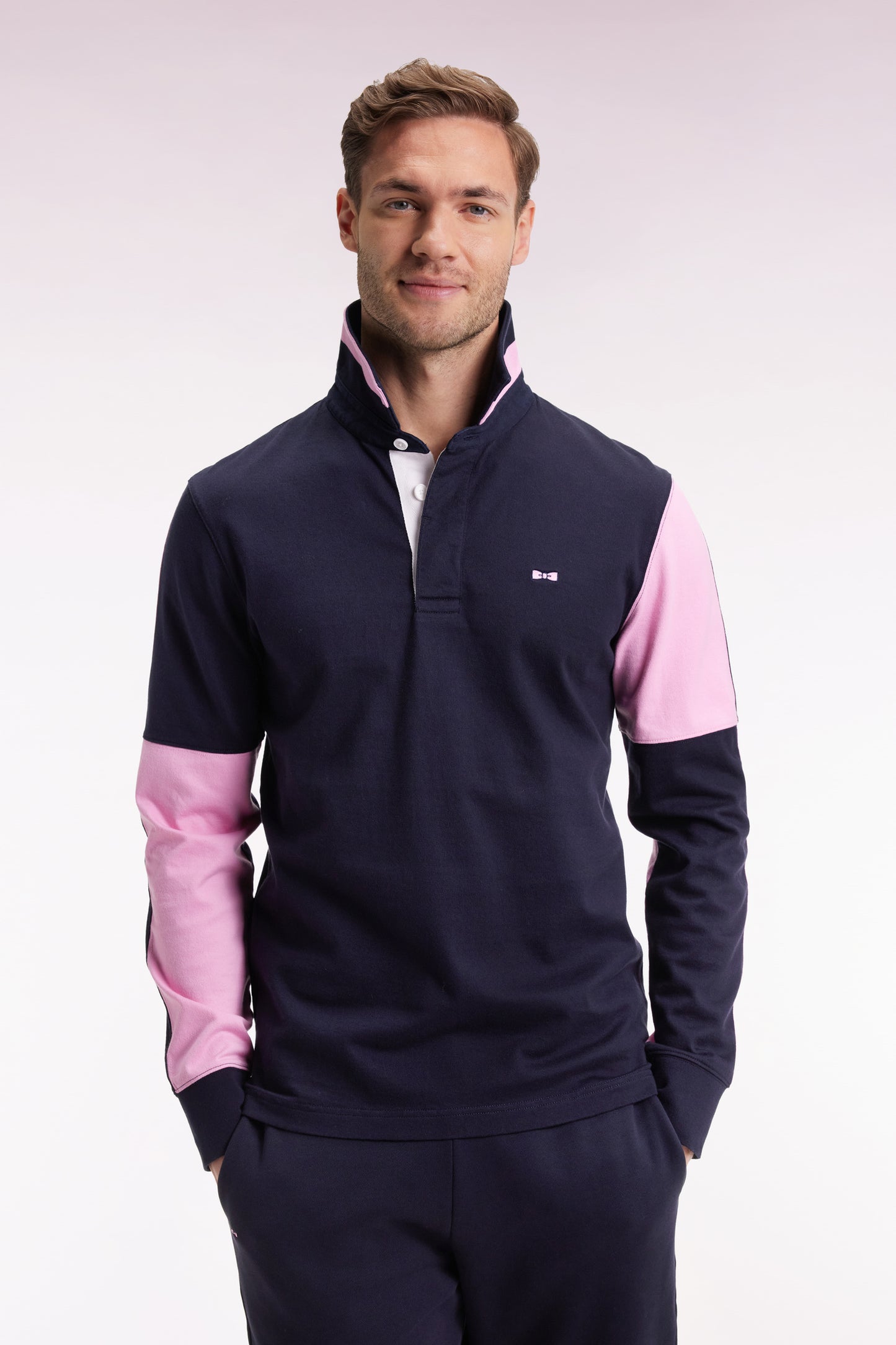 Maillot à manches longues en jersey colorblock marine coupe droite