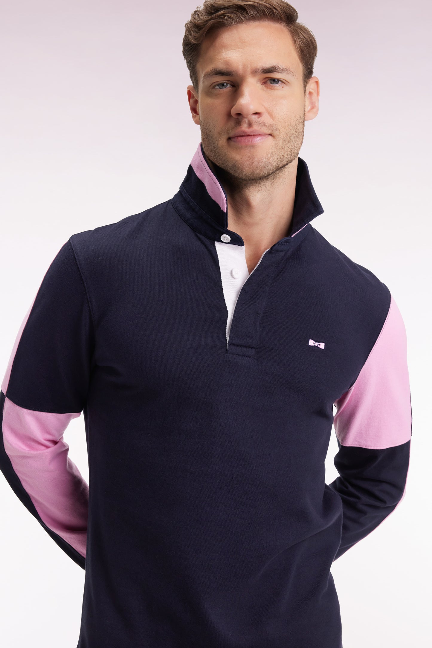 Maillot à manches longues en jersey colorblock marine coupe droite