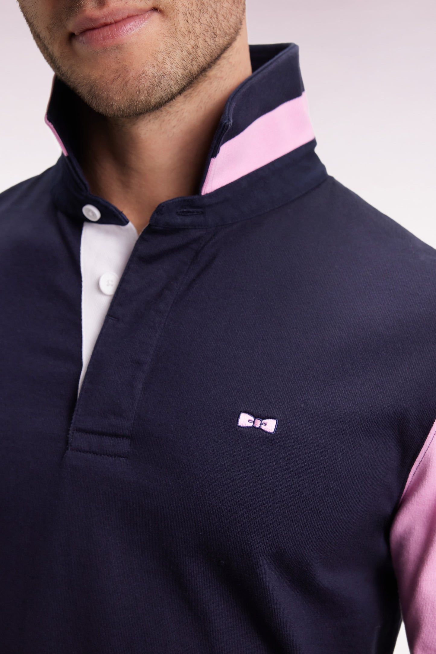 Maillot à manches longues en jersey colorblock marine coupe droite