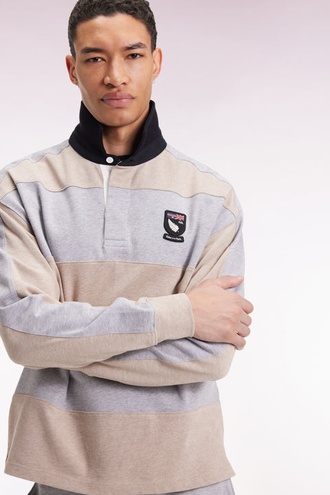 Maillot à manches longues rayé Nouvelle Zélande en jersey de coton épais beige - Image 1