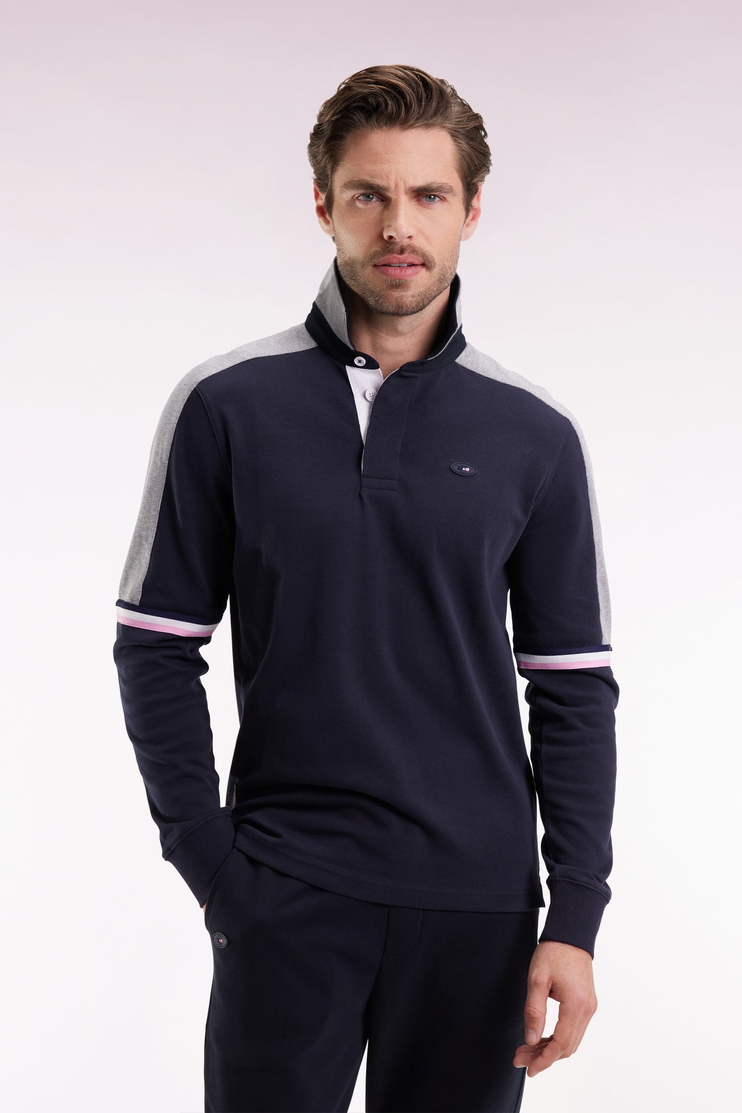 XV de France long-sleeved jersey in thick navy jersey, straight cut