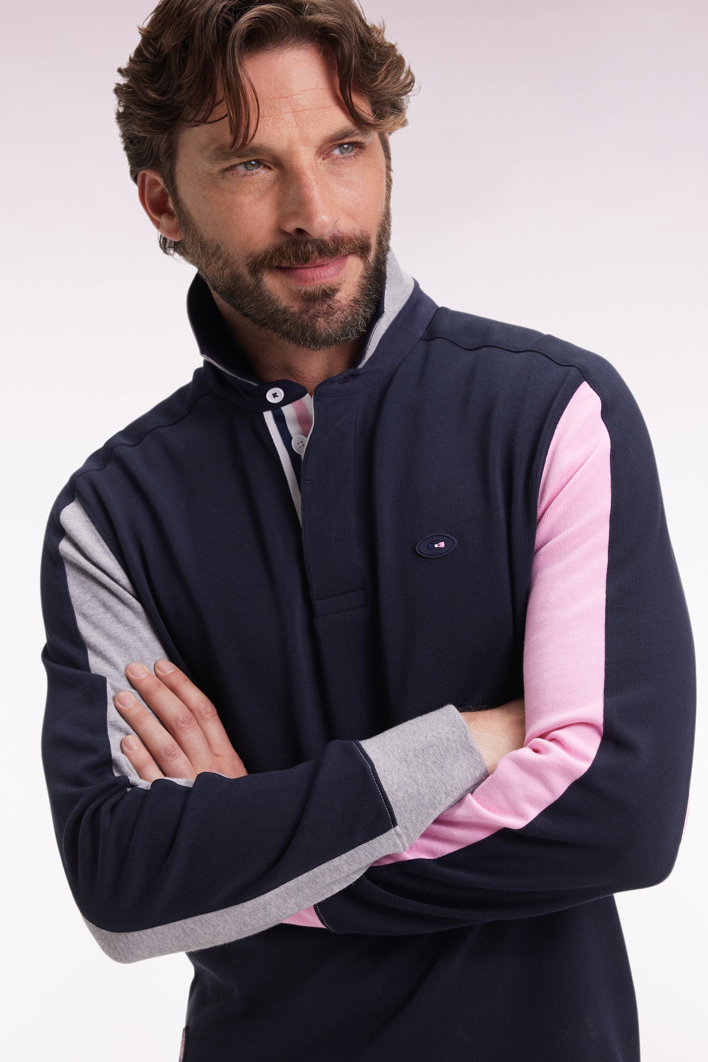 XV de France navy long-sleeved jersey with embroidered back, straight cut