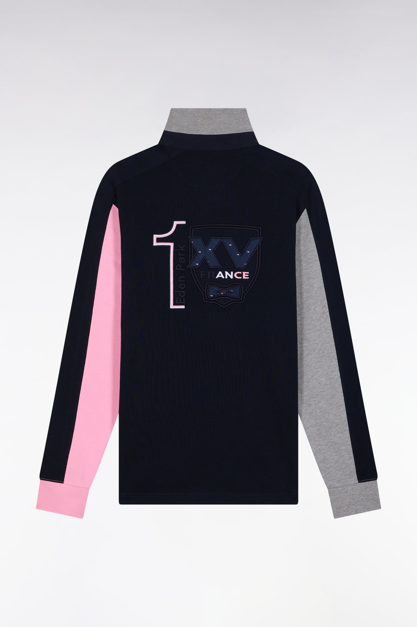Long-sleeved jersey in thick black jersey with embroidered back, straight cut
