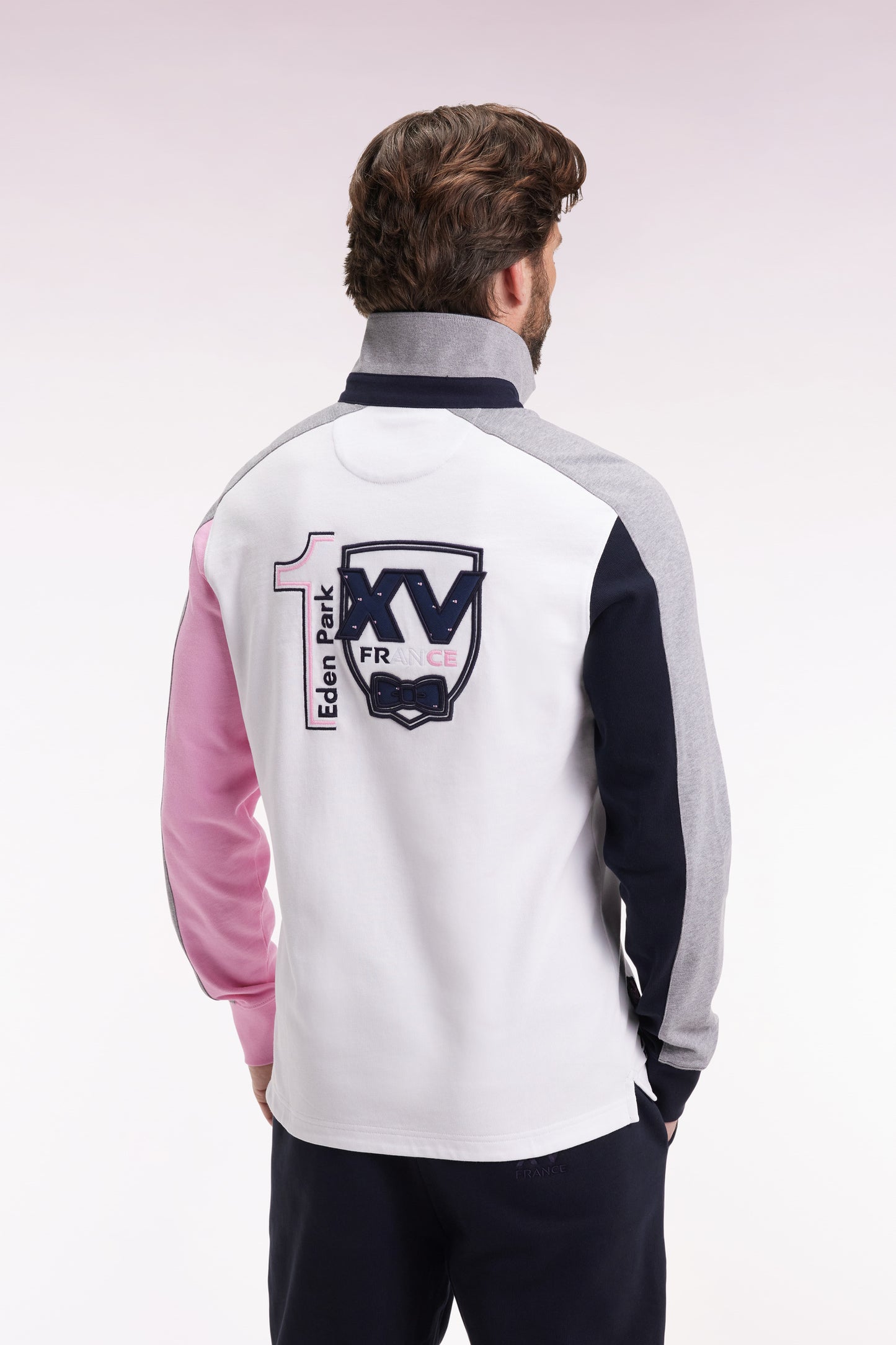 XV de France white long-sleeved jersey with embroidered back, straight cut