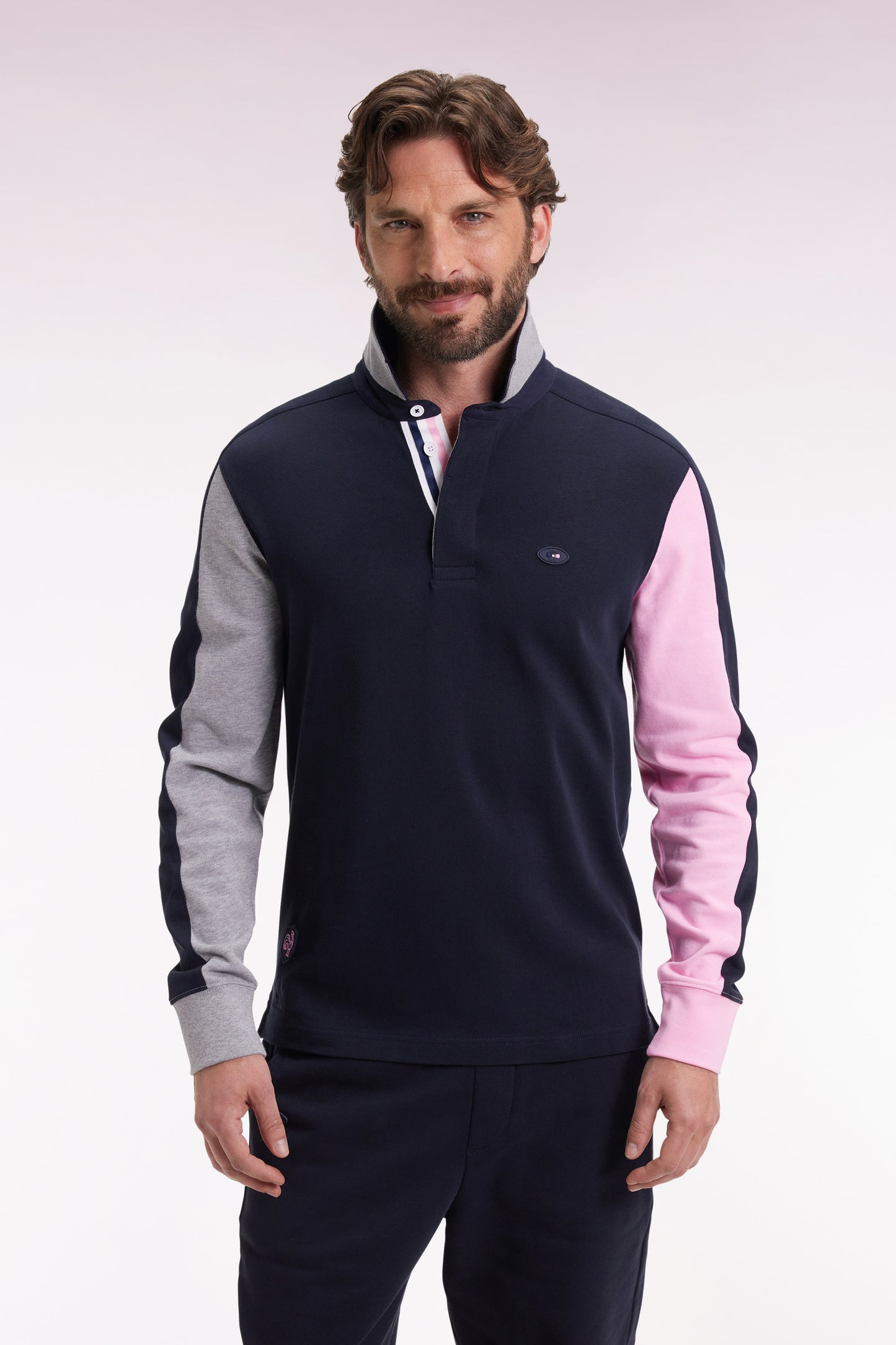 XV de France navy long-sleeved jersey with embroidered back, straight cut