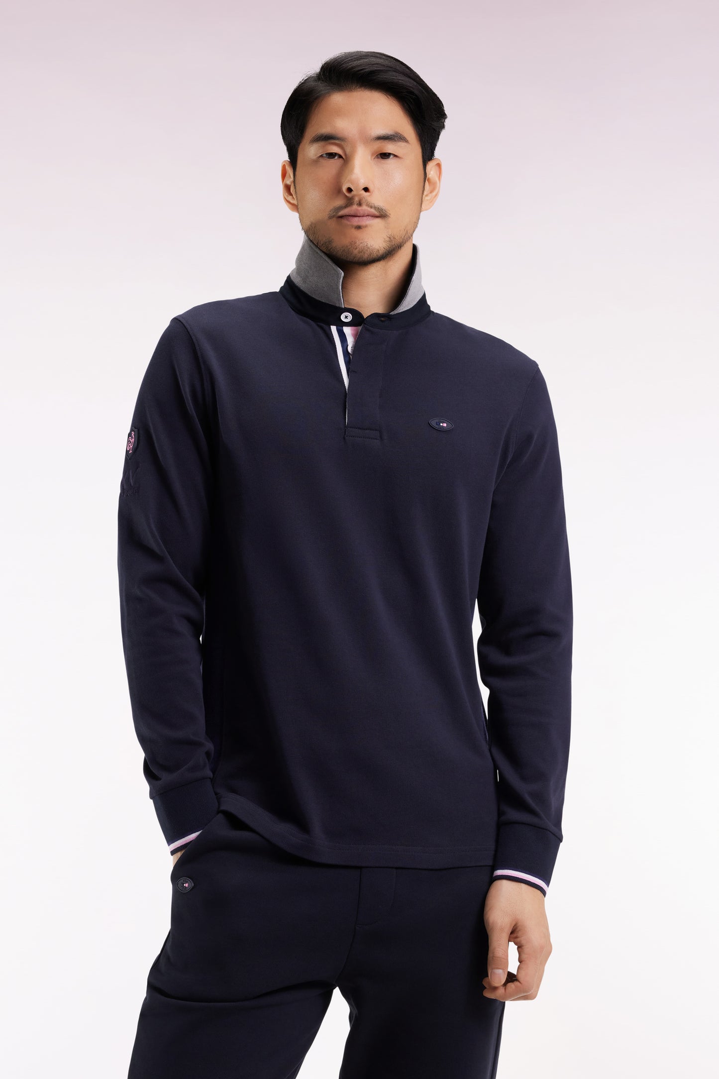 Maillot à manches longues XV de France marine broderie coq coupe droite