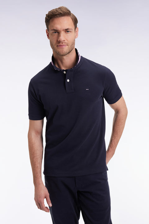 Polo manches courtes en coton Pima marine sous-col rayé coupe droite - Image 3