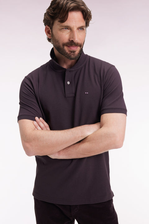 Polo manches courtes en coton Pima marron coupe droite - Image 1