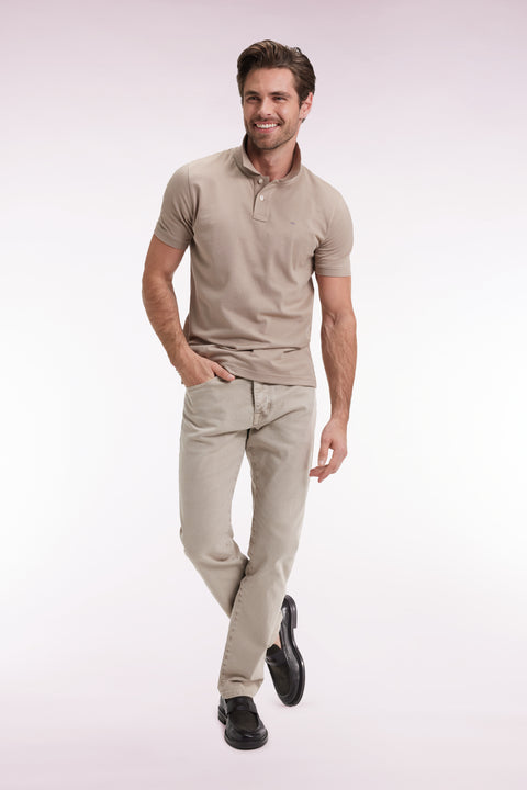 Polo manches courtes en coton Pima beige coupe droite - Image 1