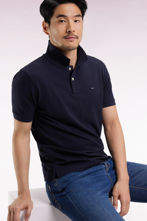 Polo manches courtes en coton Pima marine coupe droite - Image 1