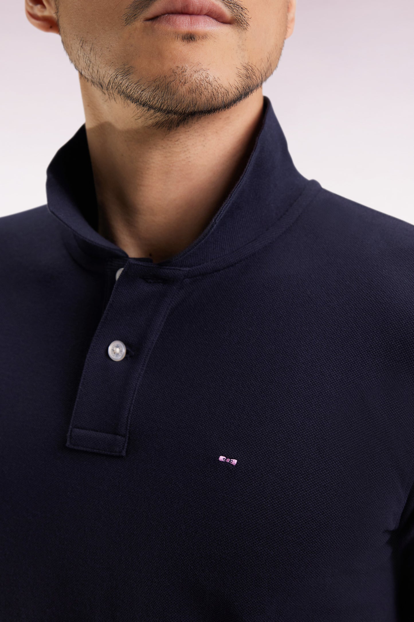 Polo manches courtes en coton Pima marine coupe droite