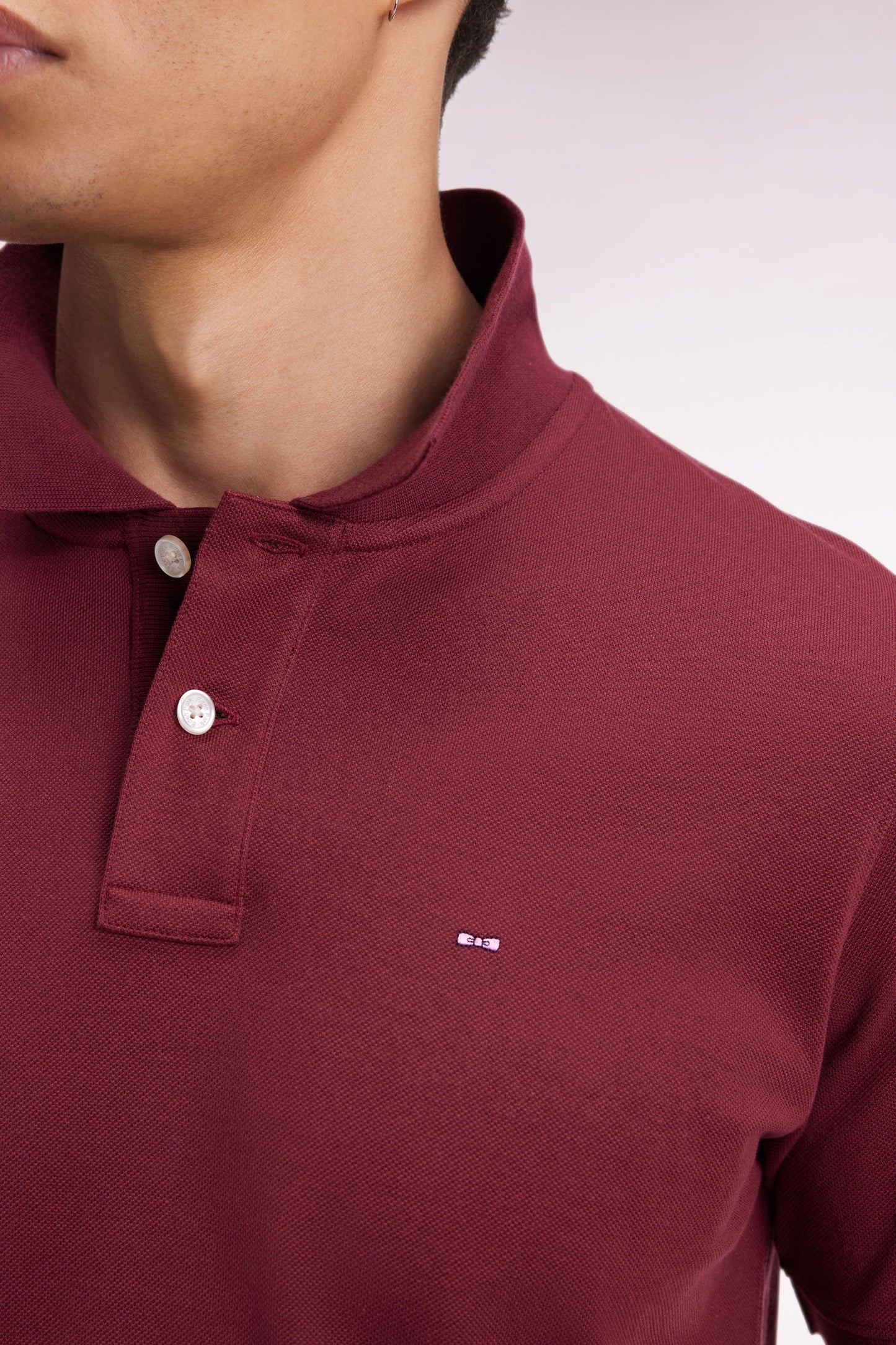 Short-sleeved polo shirt in burgundy Pima cotton, straight cut