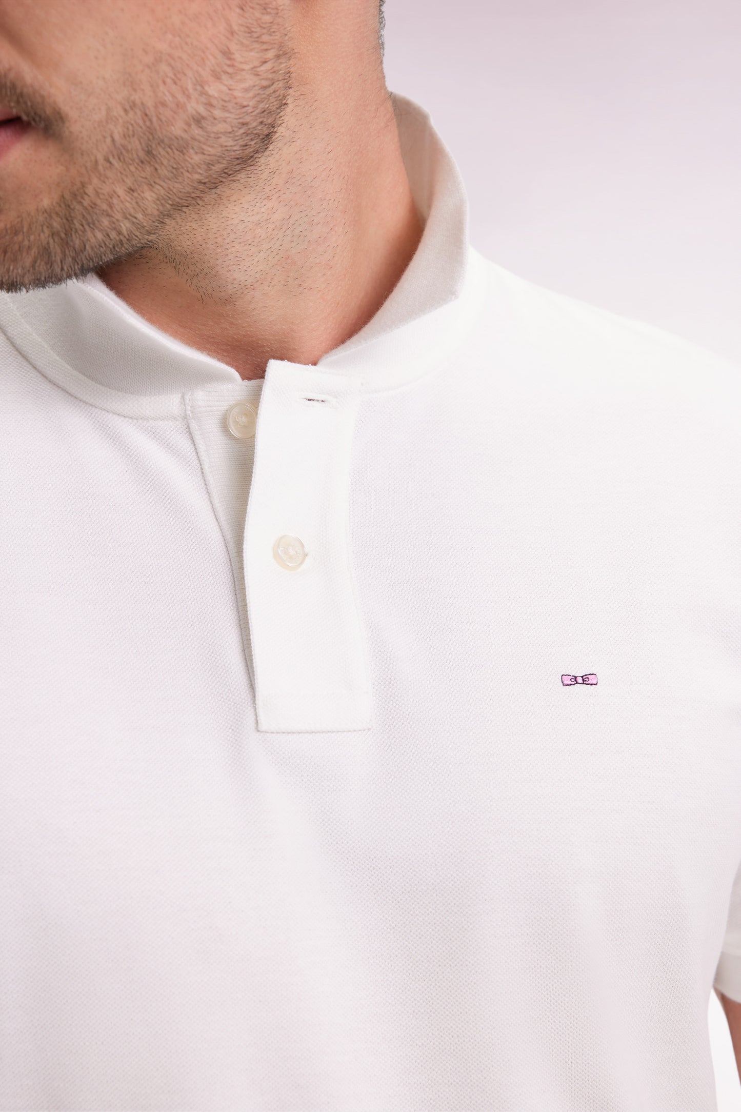 Short-sleeved polo shirt in white Pima cotton, straight cut