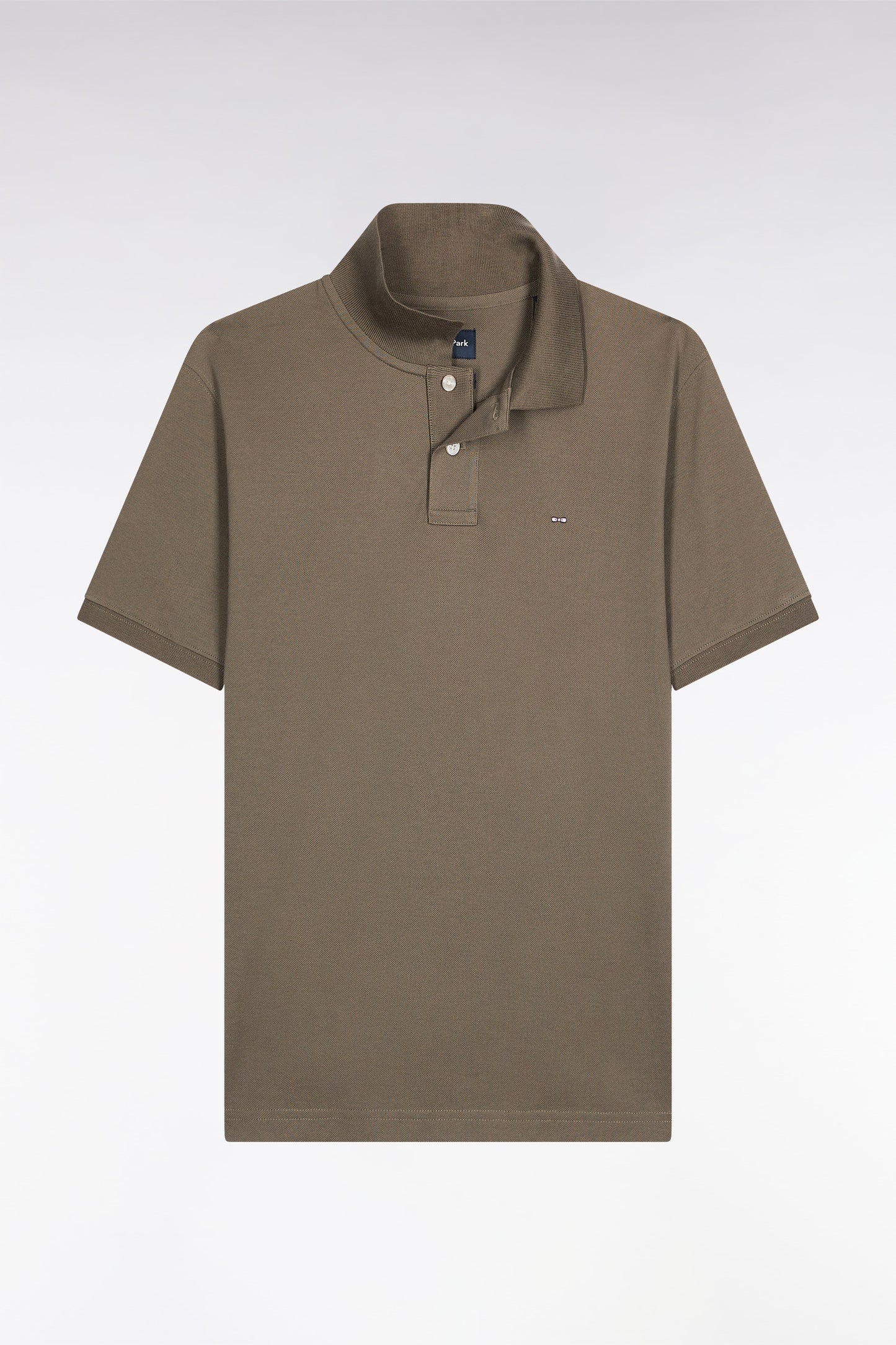 Short-sleeved polo shirt in khaki Pima cotton, straight cut