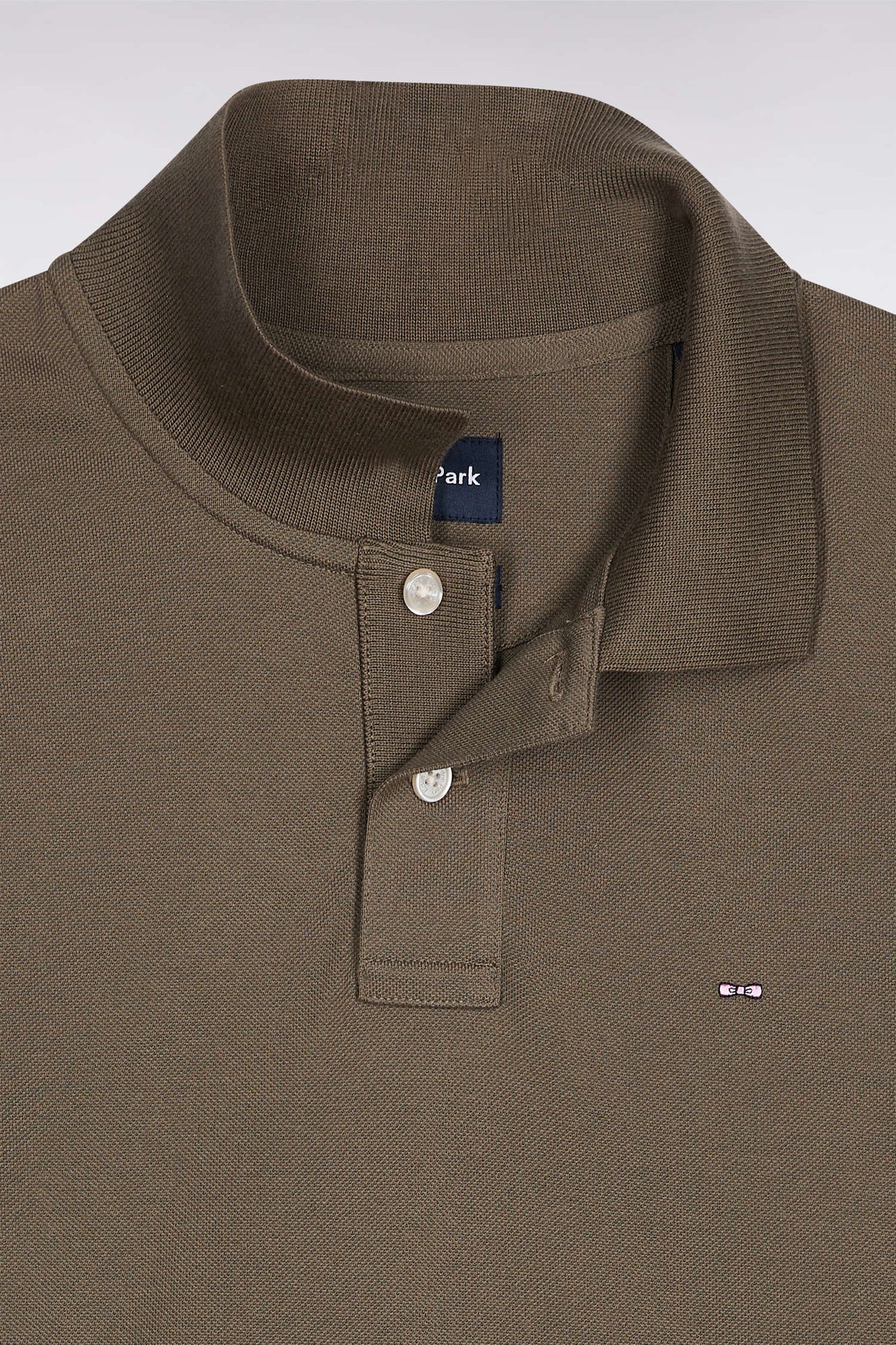 Short-sleeved polo shirt in khaki Pima cotton, straight cut