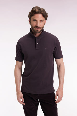 Polo manches courtes en coton Pima marron coupe droite