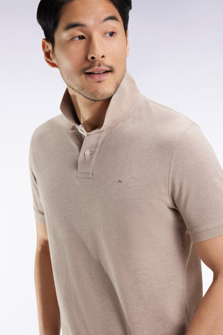 Polo manches courtes en coton chiné beige coupe droite