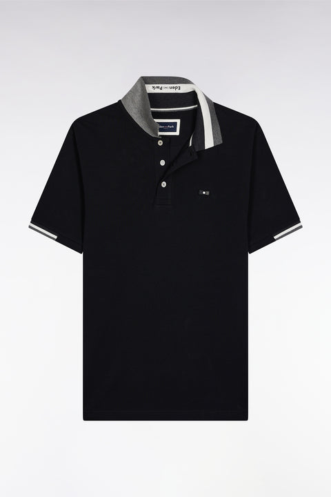 Short-sleeved polo shirt in black cotton with tricolored details, loose fit - Image 2