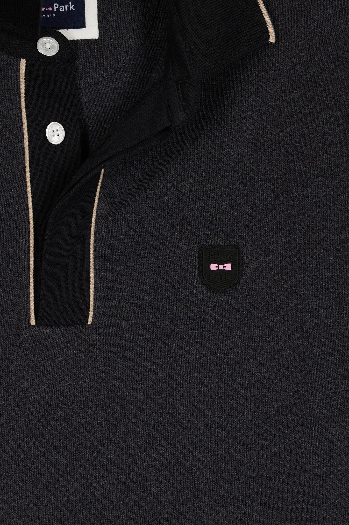 Polo manches courtes en piqué coton stretch gris coupe slim