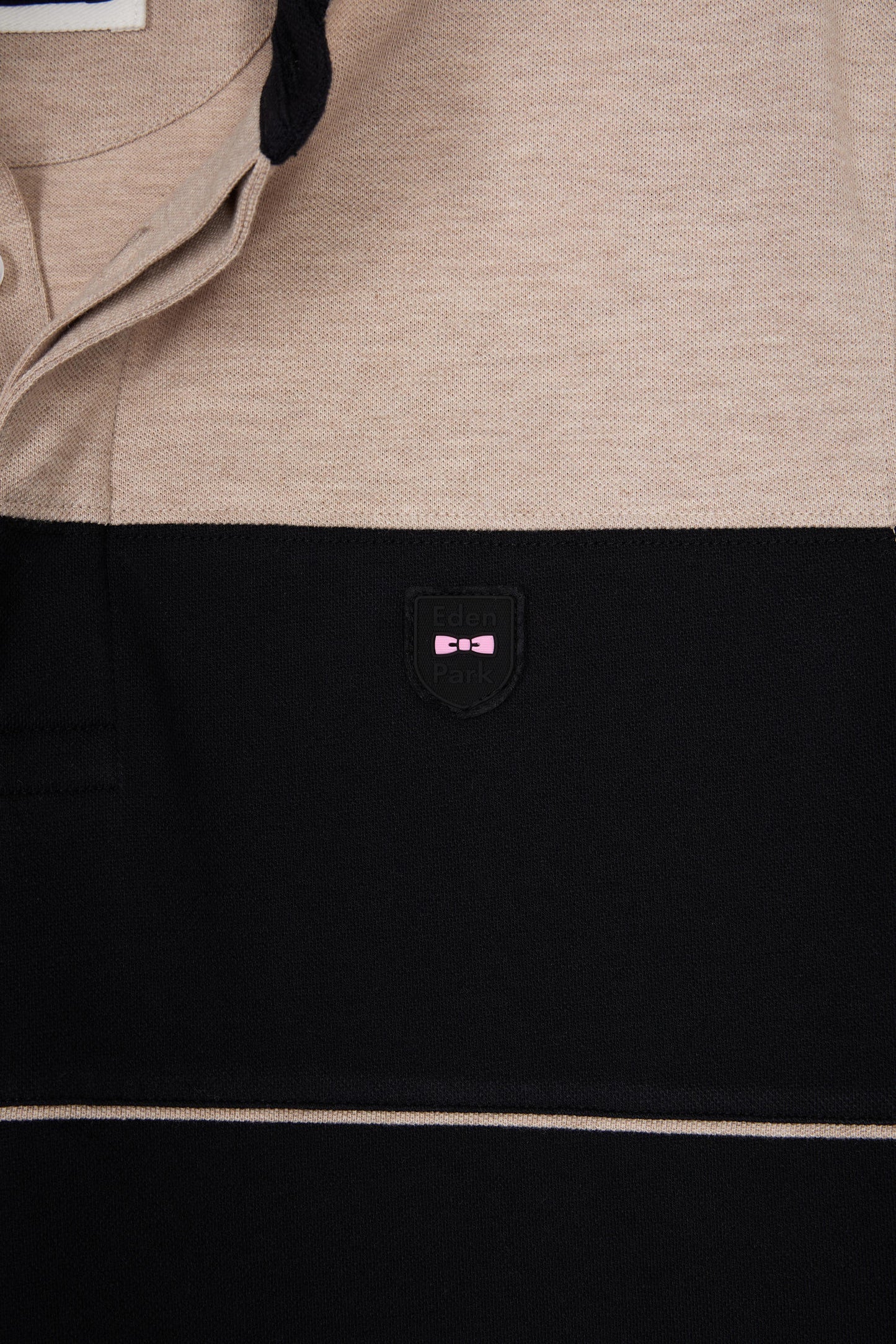 Polo bicolore manches courtes en piqué coton stretch noir coupe slim