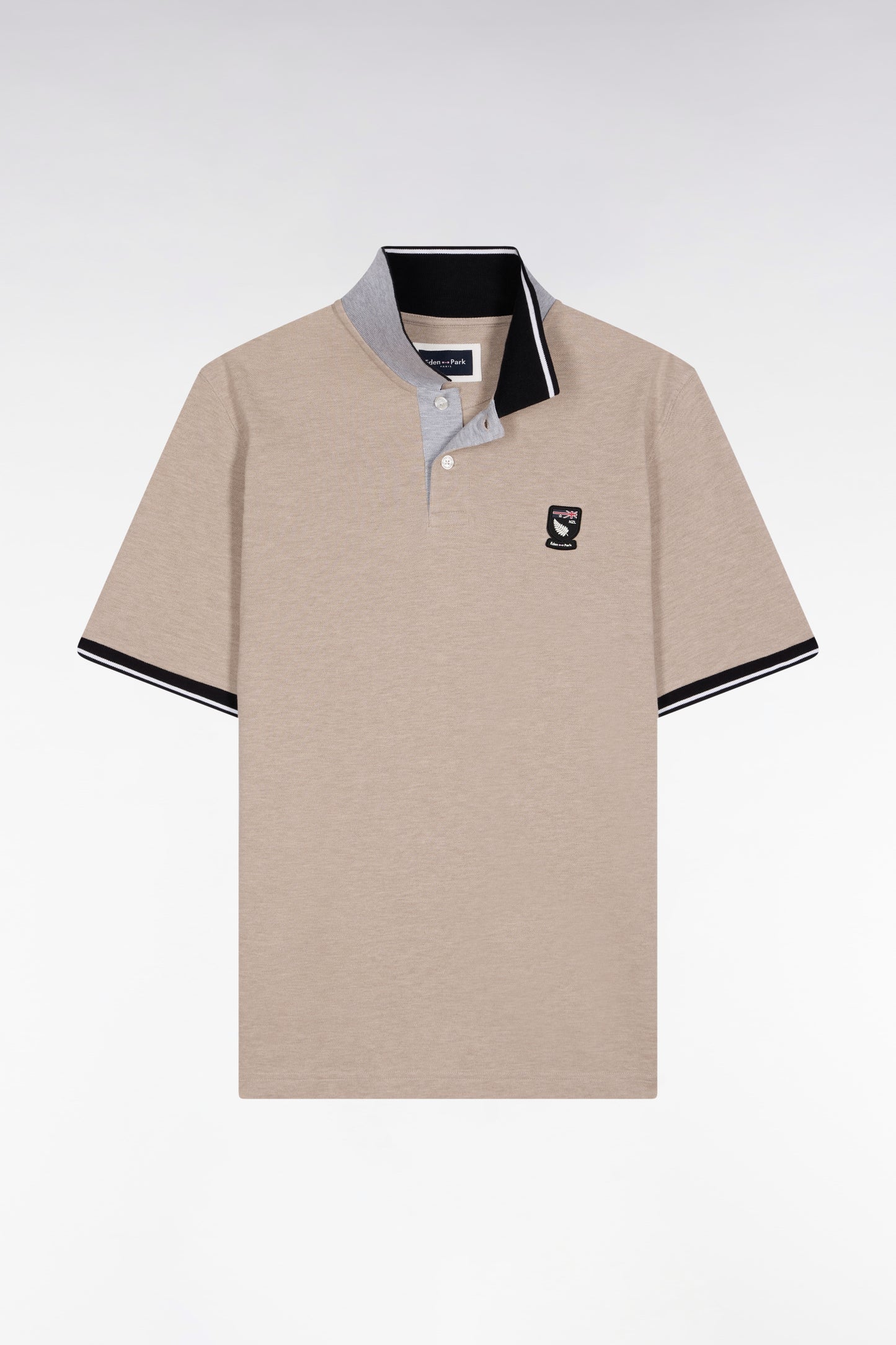 New Zealand short-sleeved polo shirt in beige cotton piqué, loose fit
