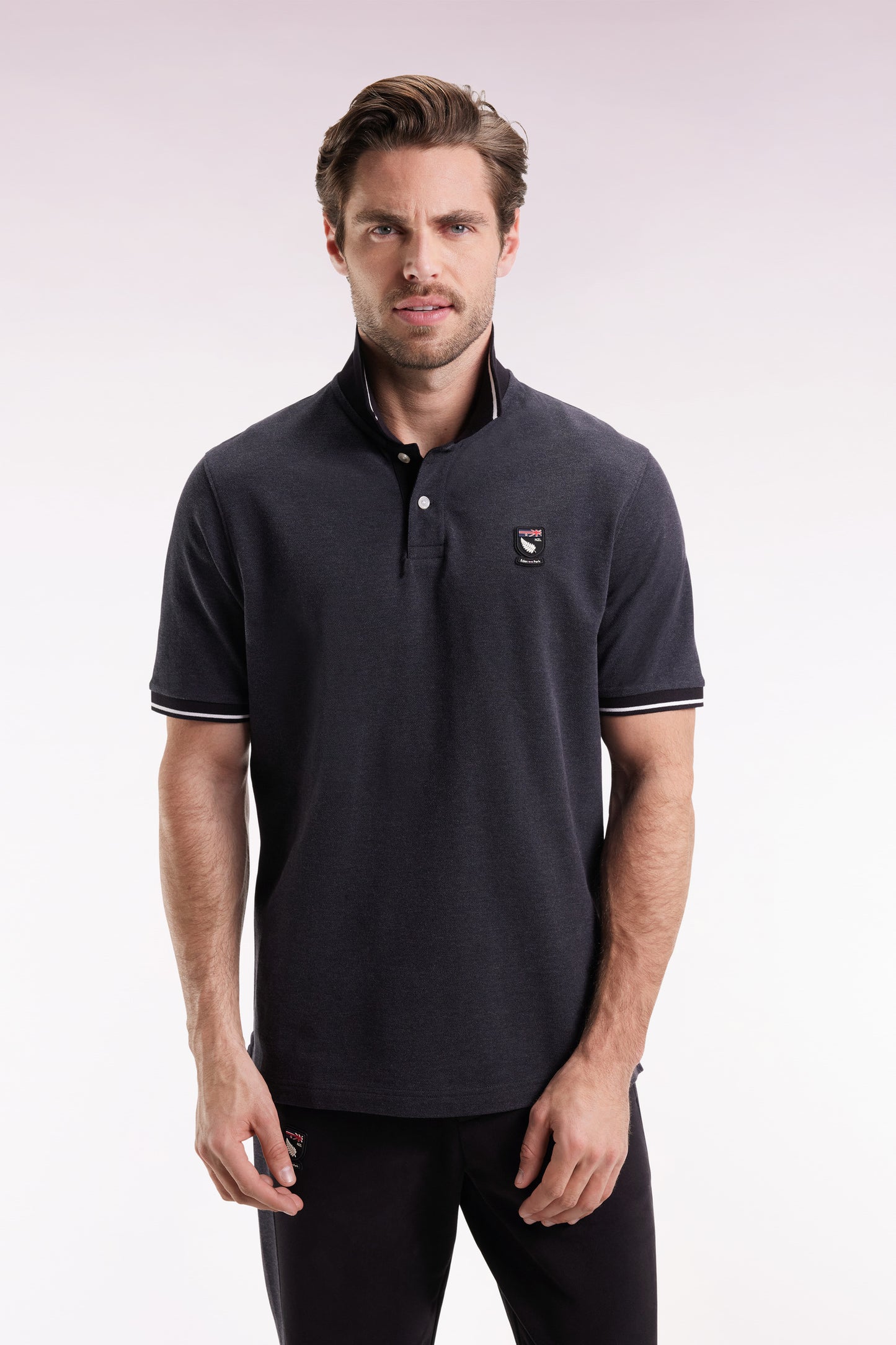 New Zealand short-sleeved polo shirt in grey cotton piqué, loose fit