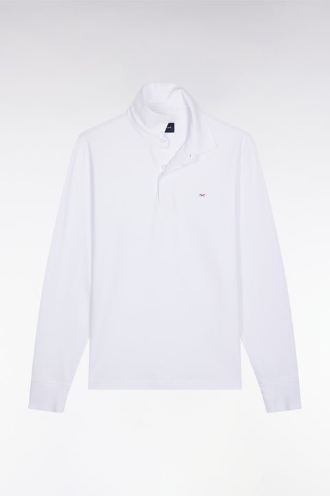 Polo à manches longues en coton stretch blanc coupe slim - Image 2