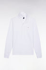 Polo à manches longues en coton stretch blanc coupe slim
