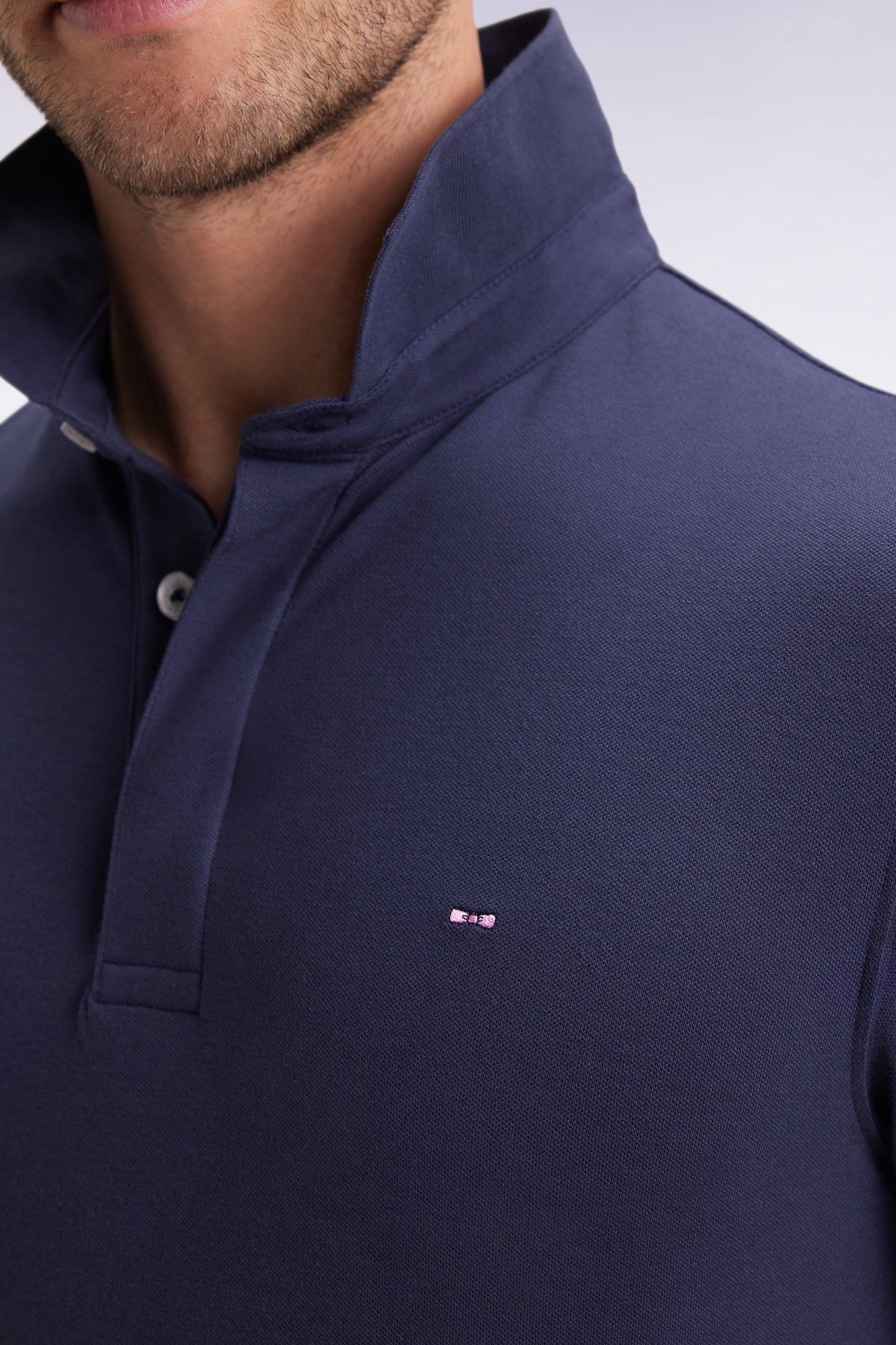 Long-sleeved polo shirt in grey stretch cotton, slim fit