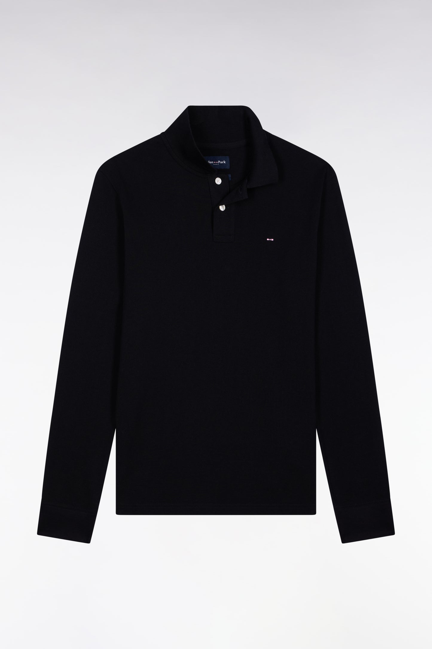 Polo à manches longues en coton Pima noir coupe droite