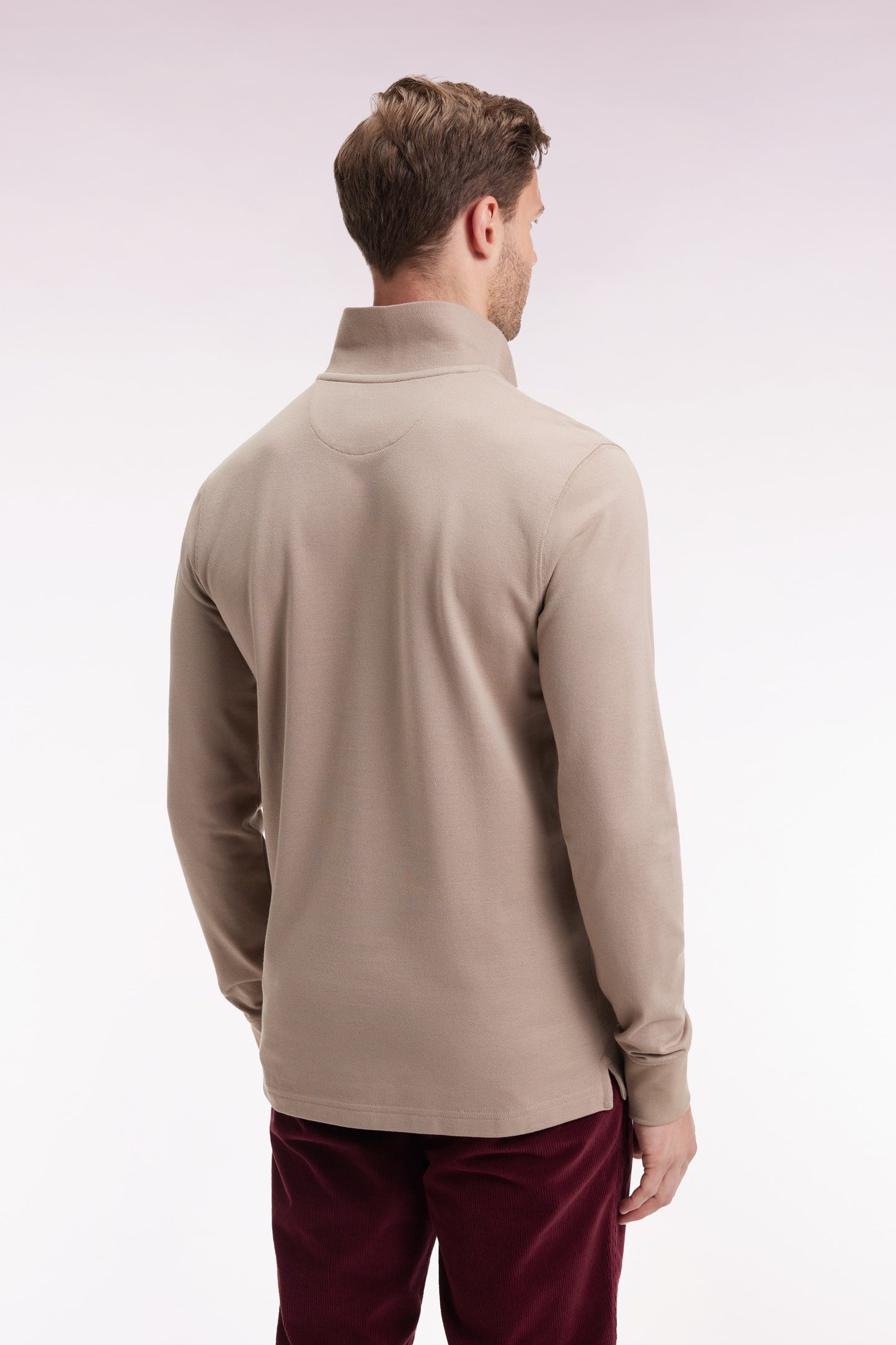 Polo à manches longues en coton Pima beige coupe droite